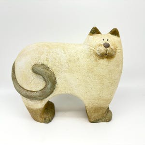 Scultura di gatto in ceramica, statuetta in ceramica di arte popolare, decorazione rustica scandinava
