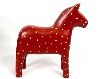 Vintage Swedish Dala Horse – Hand-Painted Red with White Polka Dots, 1970s Folk Art