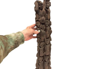 Makonde Ujamaa-skulptur, snidat träsläktträd, afrikansk folkkonstdekor