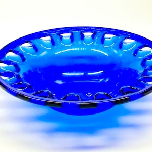 Vintage Lattice Edged Glass Bowl – Cobalt Blue retro Centerpiece