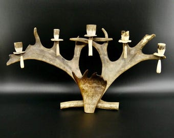 Scandinavian moose candelabra, Vintage antler candle holder