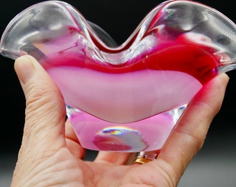 Vintage Pink Coquille Flygsfors Glass Vase by Paul Kedelv - Sommerso Trinket Bowl