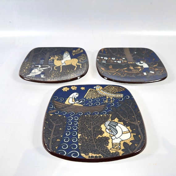 Arabia Finland Kalevala Plates by Raija Uosikkinen, 1979, 1980