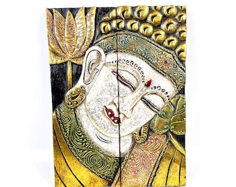 Hand-Carved Buddha Relief Panel – Folding Hinged Wood Wall Art, 39.5 cm