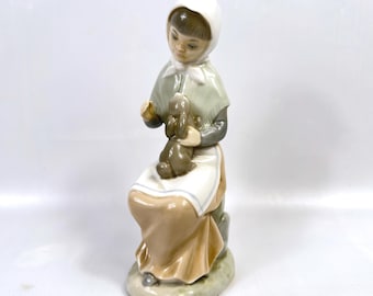 Vintage Zaphir Spain Porcelain Girl with Bunny Figurine – Early Lladró Era, 1970s