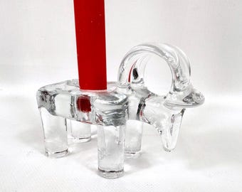 Vintage bertil vallien glass ram candleholder – kosta boda, sweden, scandinavian christmas design