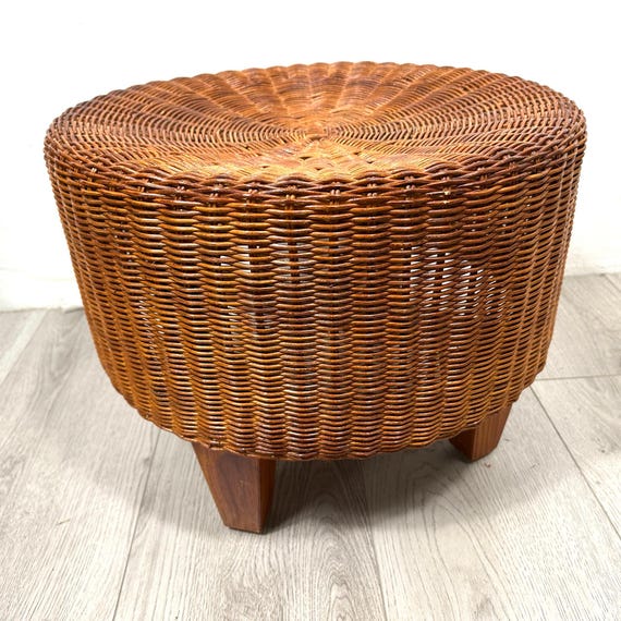 IKEAラタンスツール ヴィンテージIKEAラウンドウィッカーラタンオットマンフット