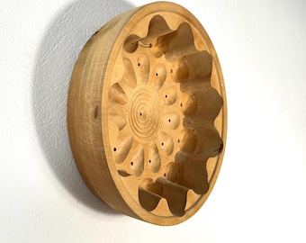 Vintage swedish wood butter mould – 1980s hand-carved folk art wall decor, scandinavian kitchenware