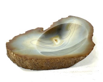 Vintage Blue Agate Dish: Italian Mid-Century polished stone Bowl