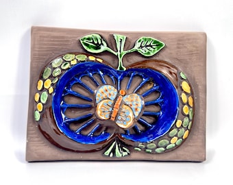 Ceramic wall tile – vintage swedish relief butterfly design, 1960