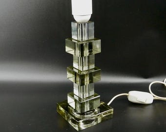 Mid Century Modern 1970s Smoke Glass Cube Table Lamp – Retro Modernist Design