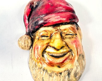 Vintage chalkware santa wall plaque – hand-painted scandinavian christmas decor, 20 cm