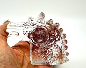 Bertil Vallien Art Glass Horse Head: 1960s Boda Åfors Etruscan Sculpture