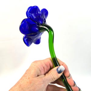 Blue art glass flower sculpture – murano style hand-blown glass stem, 50cm image 5