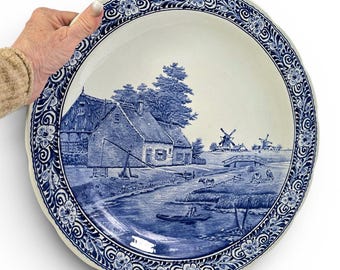 Boch Royal Sphinx Delft Wall Charger, Dutch Landscape Ceramic Platter, Maastricht