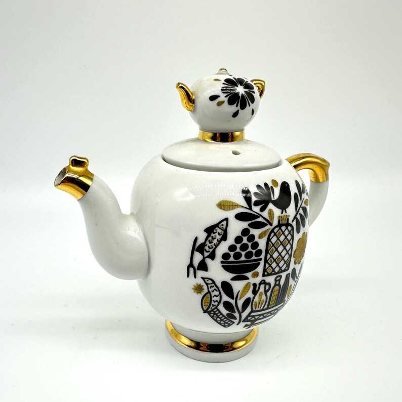 ヴィンテージのソ連磁器ティーポット：22金の民芸品、コレクター向けミニフィニアル 画像 8