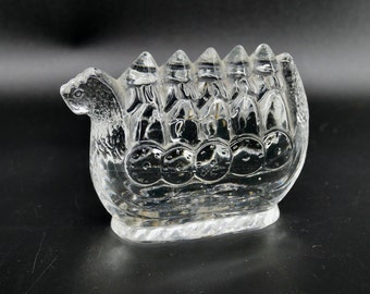 Mid century art glass Viking ship crystal paperweight made in Sweden 1970s at Lindshammar