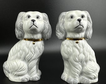 Beswick Style Dog Figurines – King Charles Spaniels, Antique China Mantel Dogs Made in England
