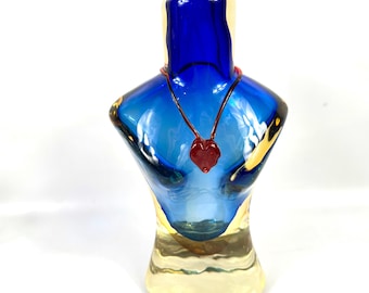 Scandinavian Art Glass Torso Vase – Hand-Blown Glass with Red Heart Necklace, 1980s