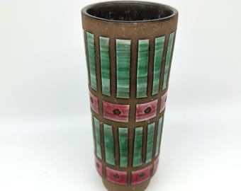 West German Fat Lava Vase: Geometric Stoneware Pottery