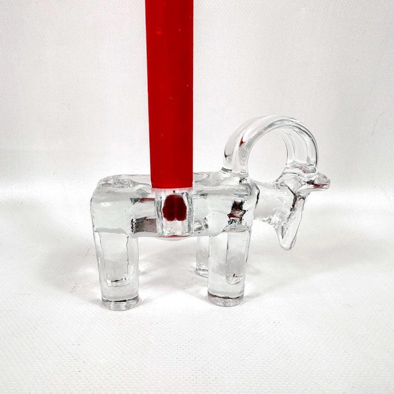 Vintage bertil vallien glass ram candleholder – kosta boda, sweden, scandinavian christmas design image 5