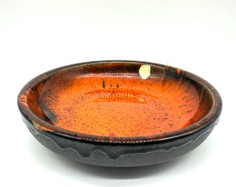 Ernst Faxe Fat Lava Bowl: 1960s Danish Studio Pottery, Red Orange Glaze