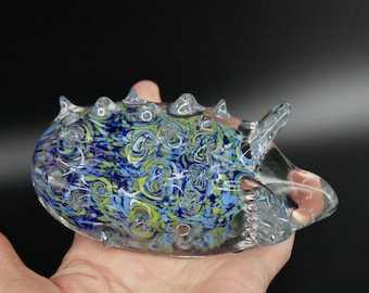 Vintage Glass Hedgehog Figurine – Scandinavian Art Glass Sculpture