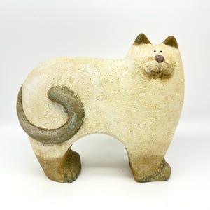 Ceramic Cat Sculpture, Folk Art Pottery Figurine, Rustic Home Decor image 8