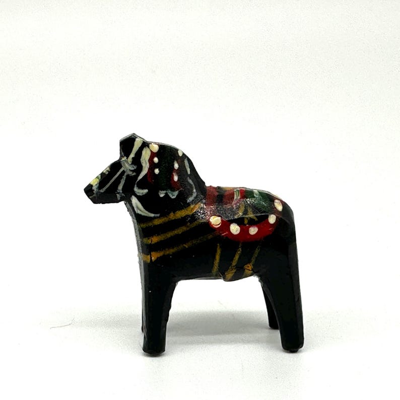 Miniature Black Dala Horse, Swedish Folk Art Hand Painted Wood Sculpture image 9
