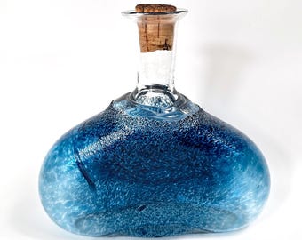 Vintage Swedish Art Glass Bottle – Blue Fat Lava Style, Mid-Century Modern Design (c.1990)