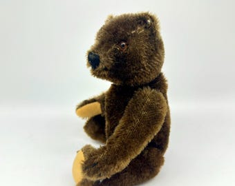 Vintage Steiff Teddy Bear – 1950s Brown Mohair, 8” Jointed with Steiff Button