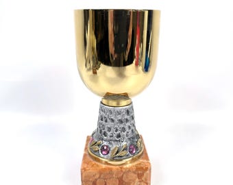 Metal Chalice Goblet on Marble Base – Vintage Classical Style, 17 cm