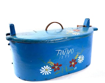 Antique Wooden Storage Box 1894, Hand Painted Swedish Folk Art Chest