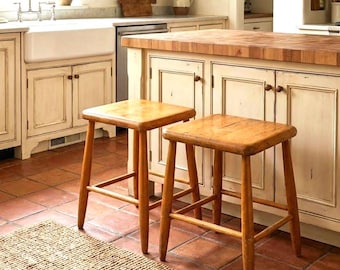 Scandinavian Wooden Stools, Mid Century Nordic Seating, Pair of Solid Wood Stands