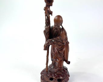 Chinese Wood Carving – Shou God of Longevity – Antique Hand-Carved Figure