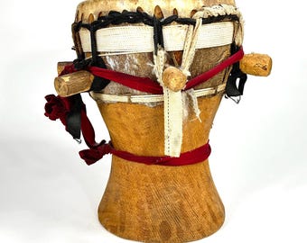 Vintage African Tribal Drum – Hand-Carved Exotic Wood Drum