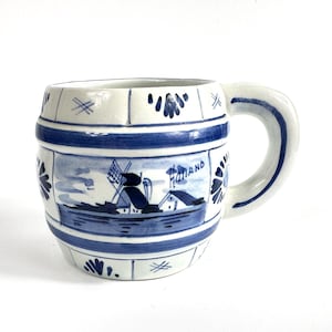 Vintage Delft Holland Blue and White Barrel Shaped Mug tankard – 1950s Hand-Painted Ceramics