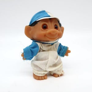 Vintage 1985 dam troll doll – danish rubber toy, original outfit image 1