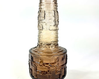 Glass vase – ruda glasbruk sweden, brutalist relief, brown pressed glass, mid-century