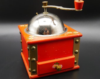 Vintage Swedish Coffee Grinder - Handpainted Folk Art Style - Tested and Functional