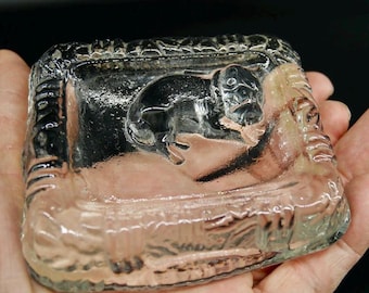 Vintage Glass Trinket bowl  -  Dog Ashtray decoration - 1960s
