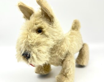 Rare Tripple Trapple Terrier Dog on Wheels | 1930s Mohair Plush Toy 26 cm