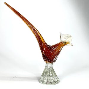 Vintage Murano Glass Pheasant: Mid-Century Italian Art Glass with Gold Flakes