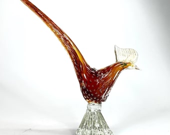 Vintage Murano Glass Pheasant: Mid-Century Italian Art Glass with Gold Flakes