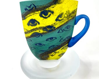 Kosta Boda Art Glass Sculpture: Signed Kjell Engman Teacup, 1980s Collectible