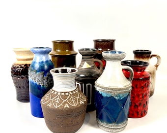 Vintage fat lava vase, strehla german pottery, 18cm