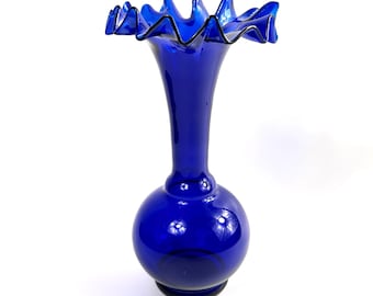 Blue Glass Vase – Vintage Hand-Blown Scandinavian Design, Lindshammar Sweden, 1980s