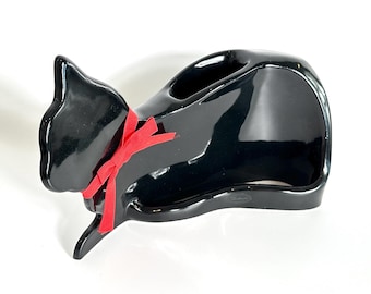 Vintage Black Cat Vase: Whimsical Sculpture Decor