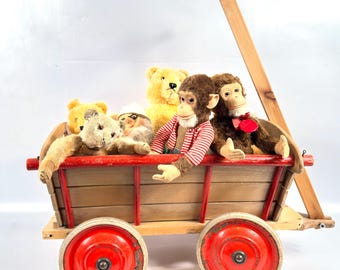 Wood Vintage Toy Wagon – 1940s/50s Child’s Pull-Along Cart, Rustic Nursery Decor