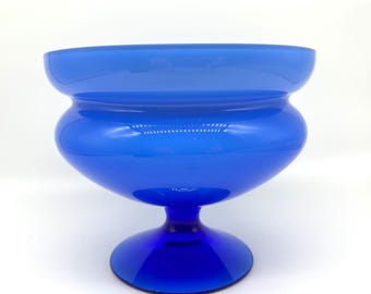 Orrefors Art Glass Bowl: Swedish Cobalt & Sky Blue Centerpiece